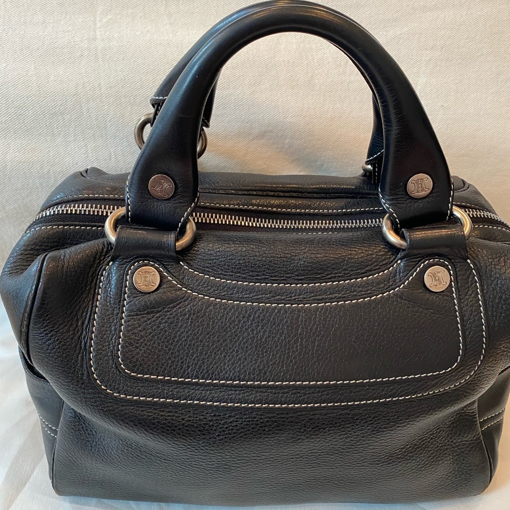 Celine Vintage Boogie Bag in Black with White Stitching